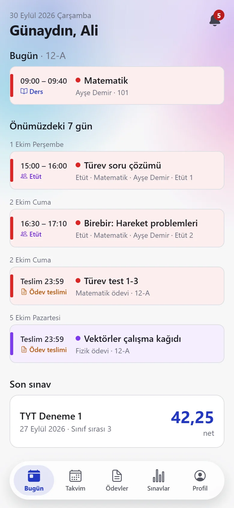 Öğrenci uygulaması · Bugün
